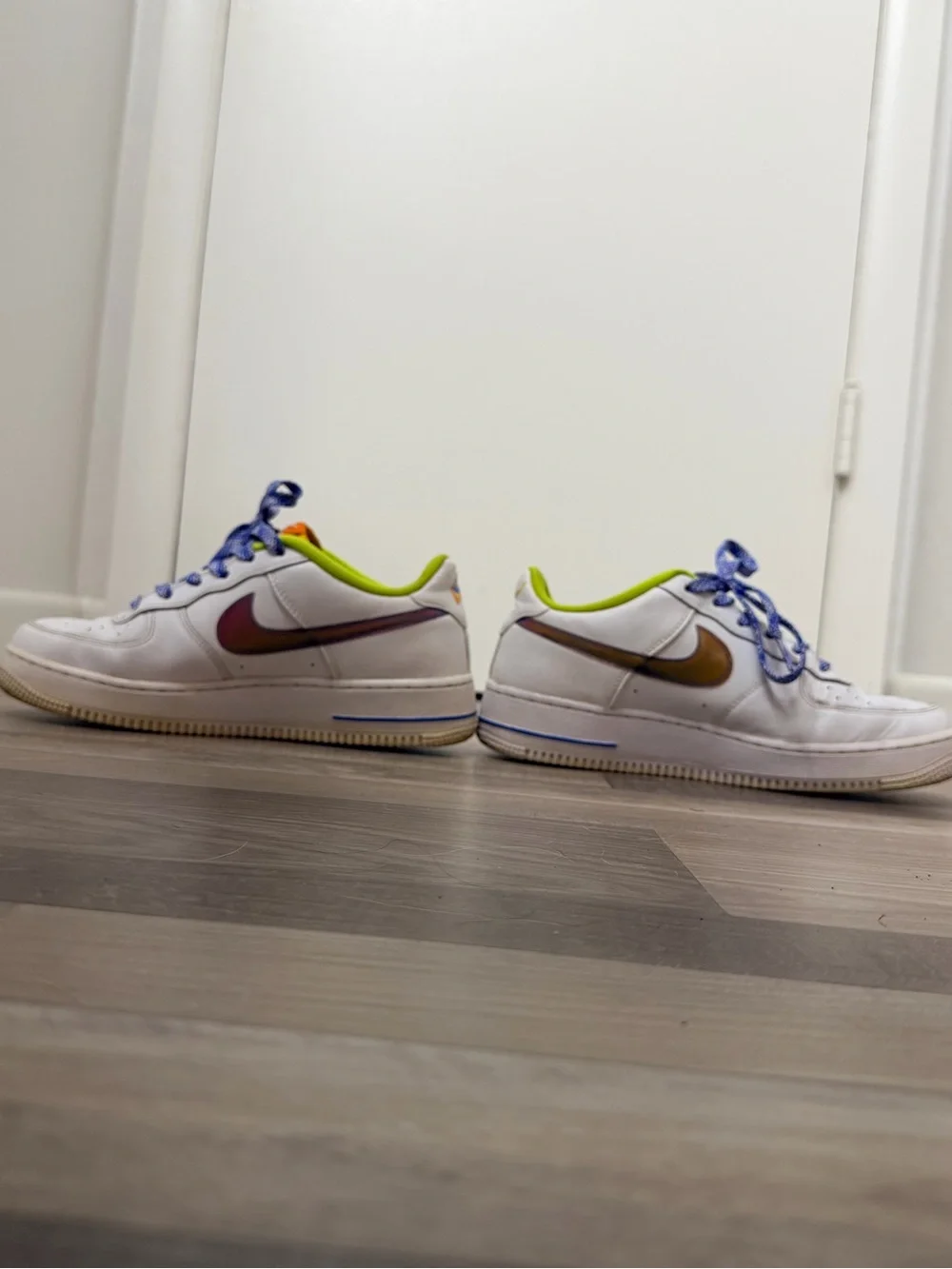 Nike Air Force 1 LV8 GS White with Iridescent Swoosh & Neon Green Lining
